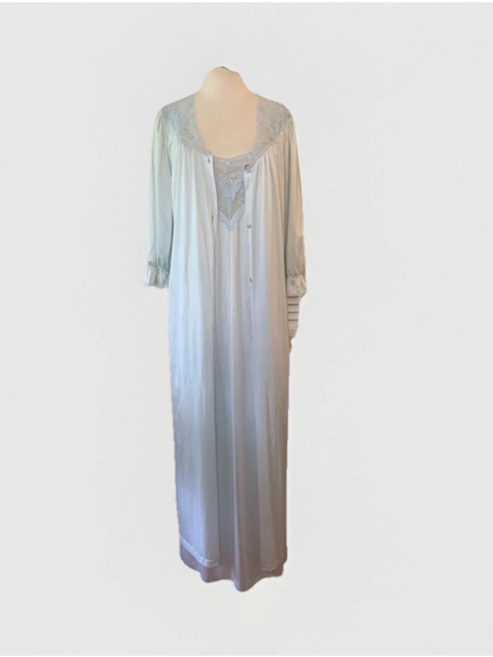 Vintage pale blue satin nightgown robe set S/M